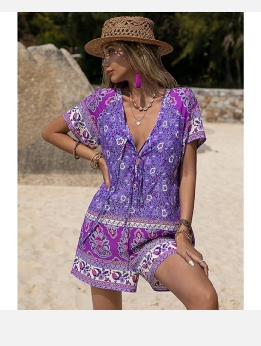 Rusttydustty Purple Floral Tie-Front Women's Top